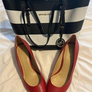 Michael Kors Red Leather Round-Toe Flats